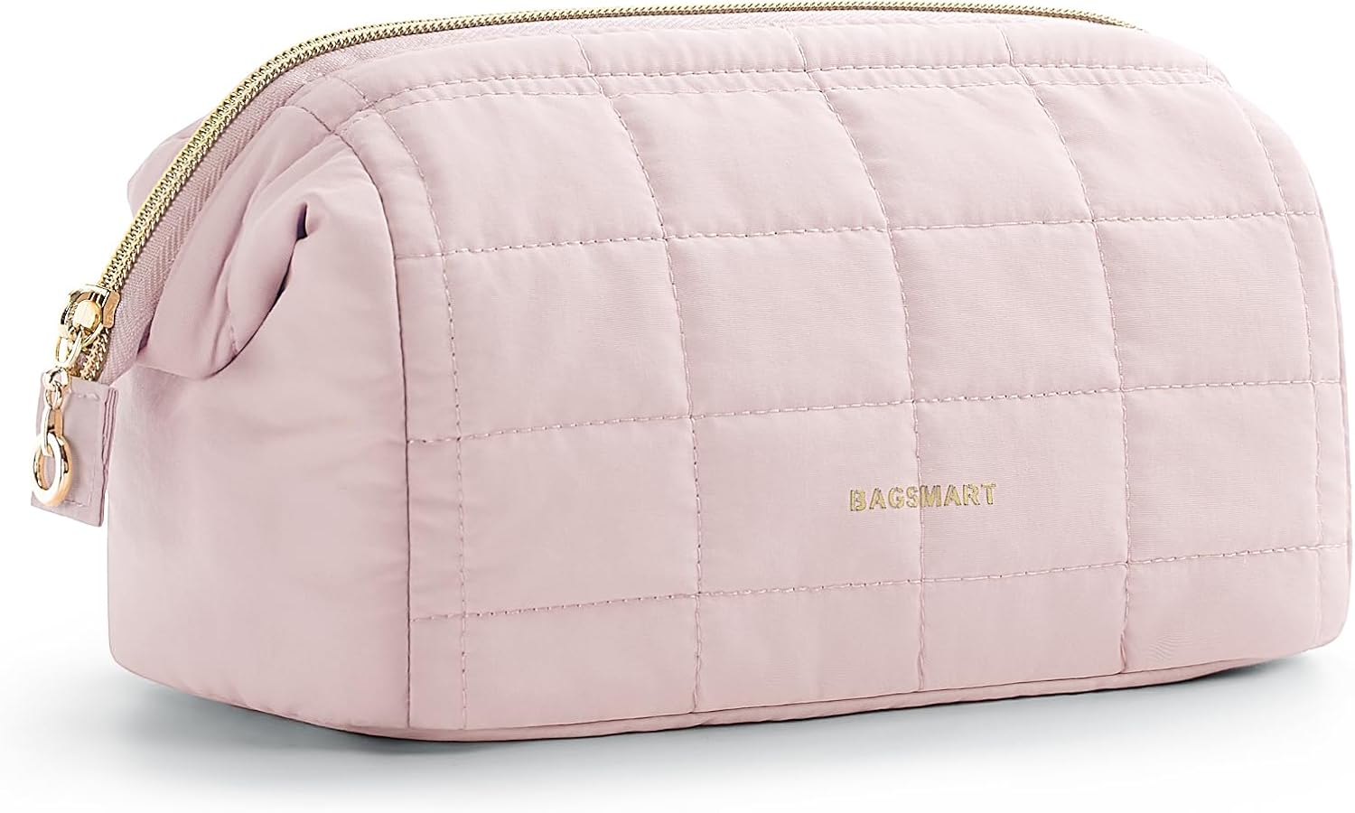 BAGSMART Makeup Bag Travel Toiletry Bag, Wide-open Zipper Pouch, Pink | Puffy Padded, Travel Essentials, Make Up Bag, For Women, Makeup Organizer, Toiletries Accessories Brushes