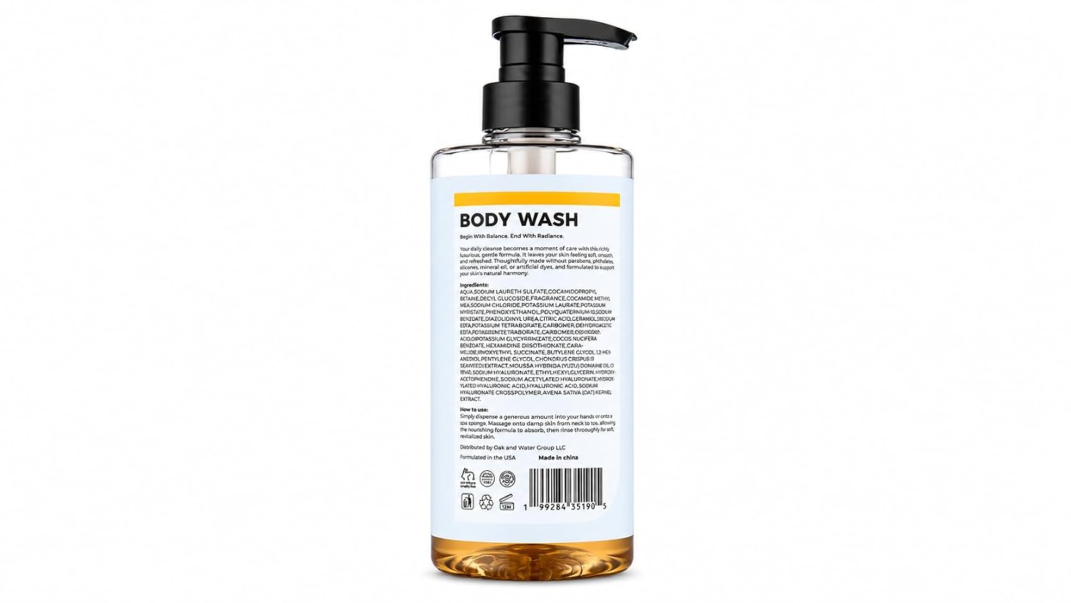 Hydrating Body Wash - Cedar & Citrus - with Hyaluronic Acid Complex, Coconut Oil, Jojoba & Aloe Vera - Moisturizing Cleanser for Dry Skin, Paraben Free, Phthalate Free - 500ml - Image 2