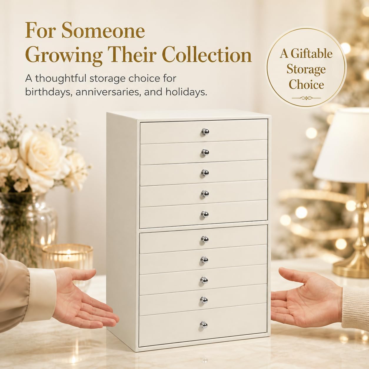 GUKA Large Jewelry Box, Jewelry Case with 10 Drawers for Big and Small Jewelry, Jewelry Storage Organizer for Watch Earrings Necklace Rings Bracelets, Birthday Wedding Gifts, White - Image 7