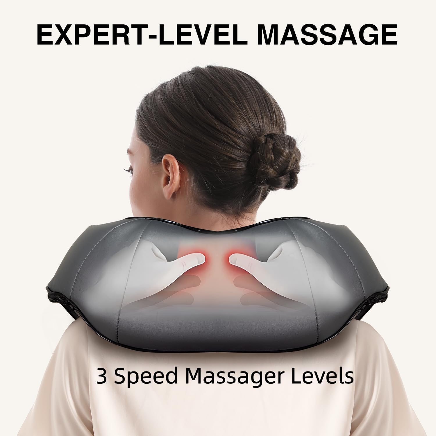Nekteck Shiatsu Neck Massager with Heat for Pain Relief, Gray, NOT Cordless | 2026 Upgraded 3D Back Shoulder Kneading Massage Pillow, 3 Intensity Speeds Deep Tissue, Relaxation Gifts for Men Women - Image 4