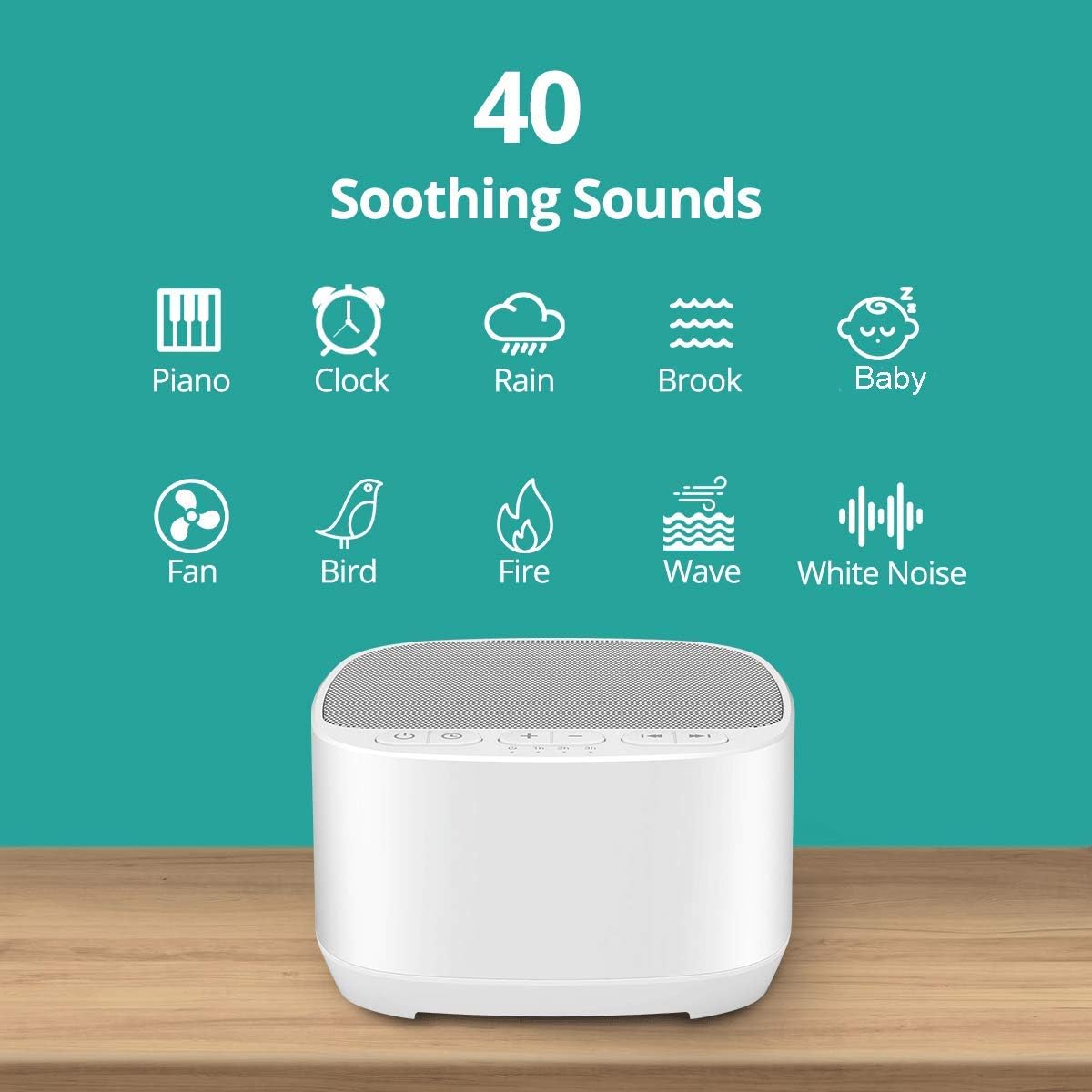 Magicteam Sleep Sound White Noise Machine with 40 Natural Soothing Sounds and Memory Function 32 Levels of Volume Powered by AC or USB and Sleep Timer Sound Therapy for Baby Kids Adults (B-White) - Image 2