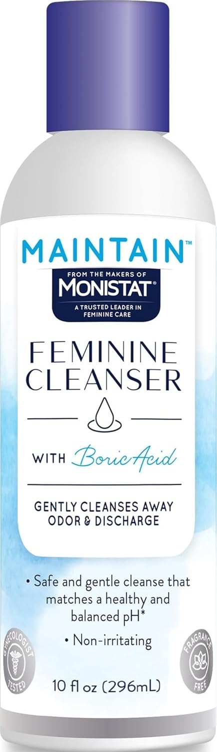Maintain by Monistat Boric Acid Feminine Wash, Fragrance-Free, 10 Fl Oz | Intimate Wash for Women, Gentle pH-Balanced Formula, Cleanses Away Odor & Discharge, Non-Irritating