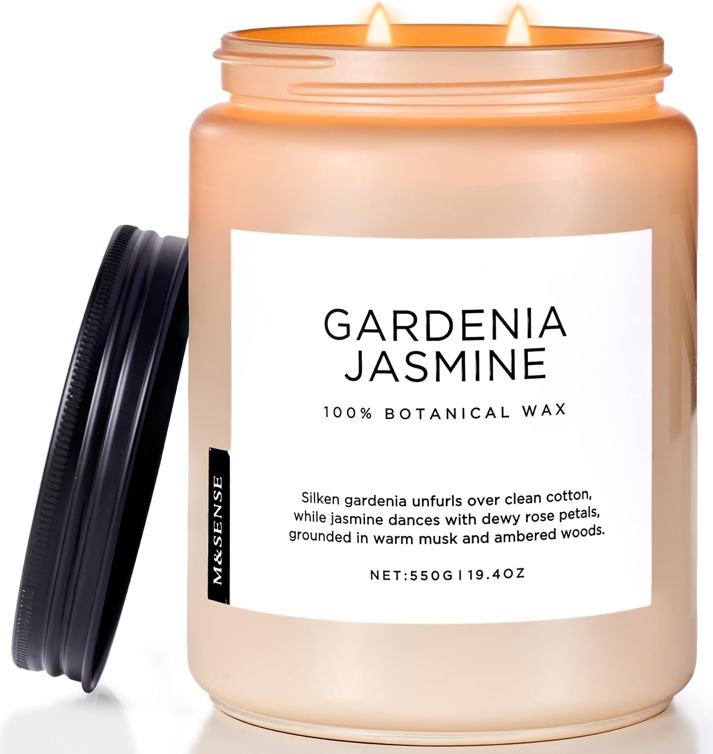 M&SENSE Large Gardenia Jasmine Home Scented Candles, 19.4oz Natural Soy Wax | 110 Hours Long Lasting, Slow Burn, Non Toxic Clean Burn, Spring Floral Scent Aromatherapy Gift for Women