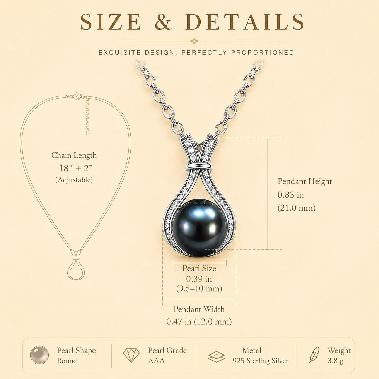 NONNYL Birthday Gifts for Women Wife-Wedding-Anniversary-Tahitian-Black-Pearl-Necklace for Women -Jewelry for Her Girlfriend Valentines Day Mothers Day -Gifts for Mom Anniversary Christmas for Her - Image 7