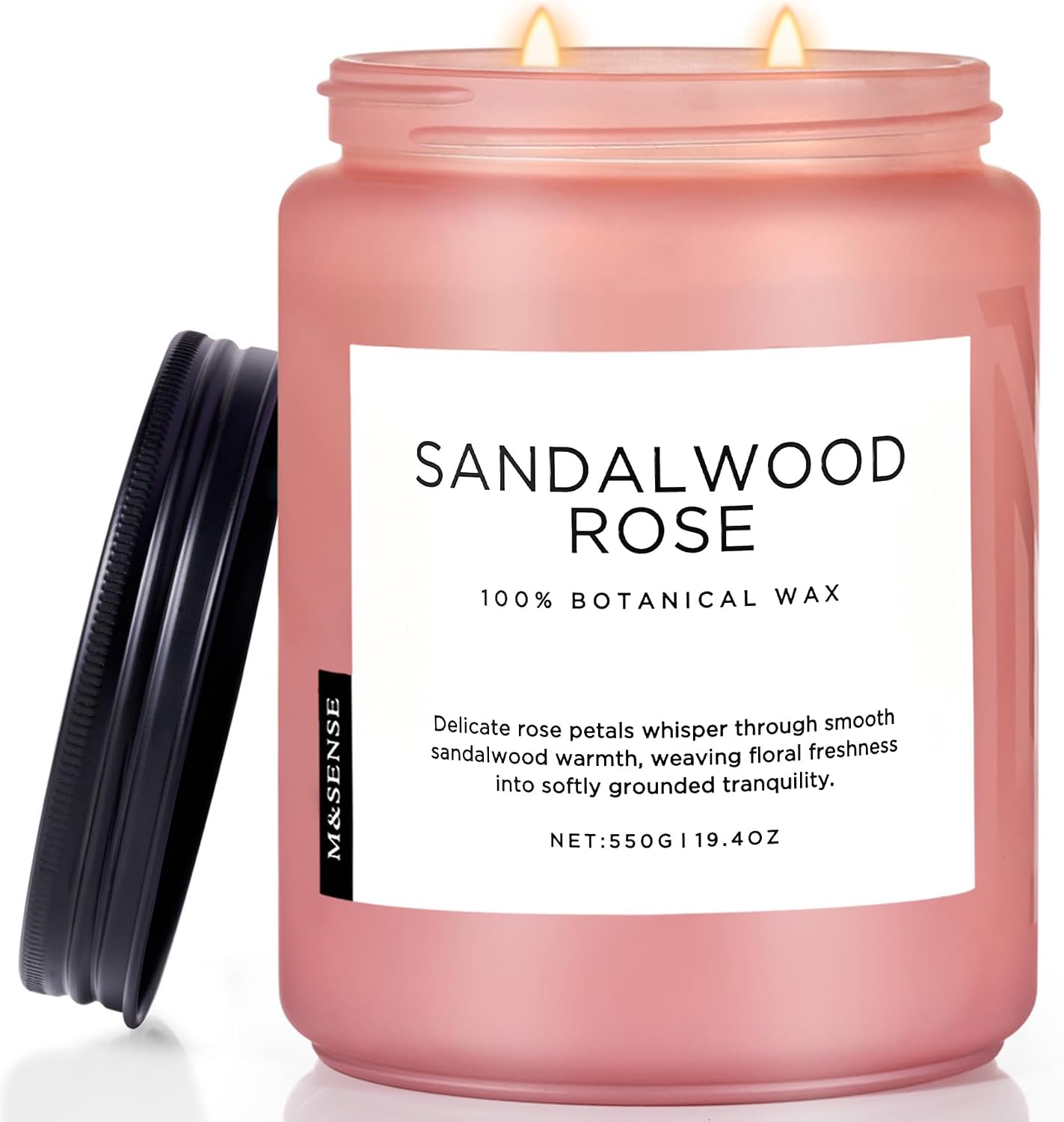 M&SENSE Sandalwood Rose Scented Candles for Home, 19.4oz 110 Hours Soy Wax | Clean Non Toxic, Long Lasting, Home Fragrance Slow Burn, Floral Scent Decorative Jar Candle for Women Men