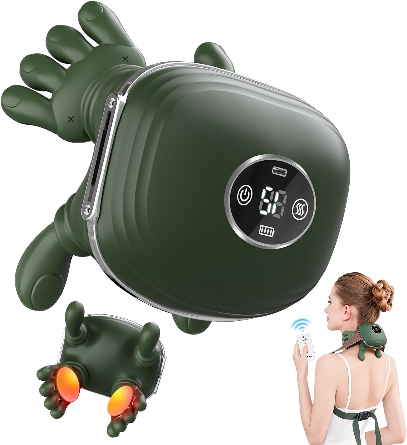 Vinid Neck Massager with Heat, Bionic Shiatsu Neck and Shoulder Massager with 4D Kneading Fingers,LCD Display & Remote Control, Neck Massager for Pain Relief Deep Tissue, Mothers Day(Green)