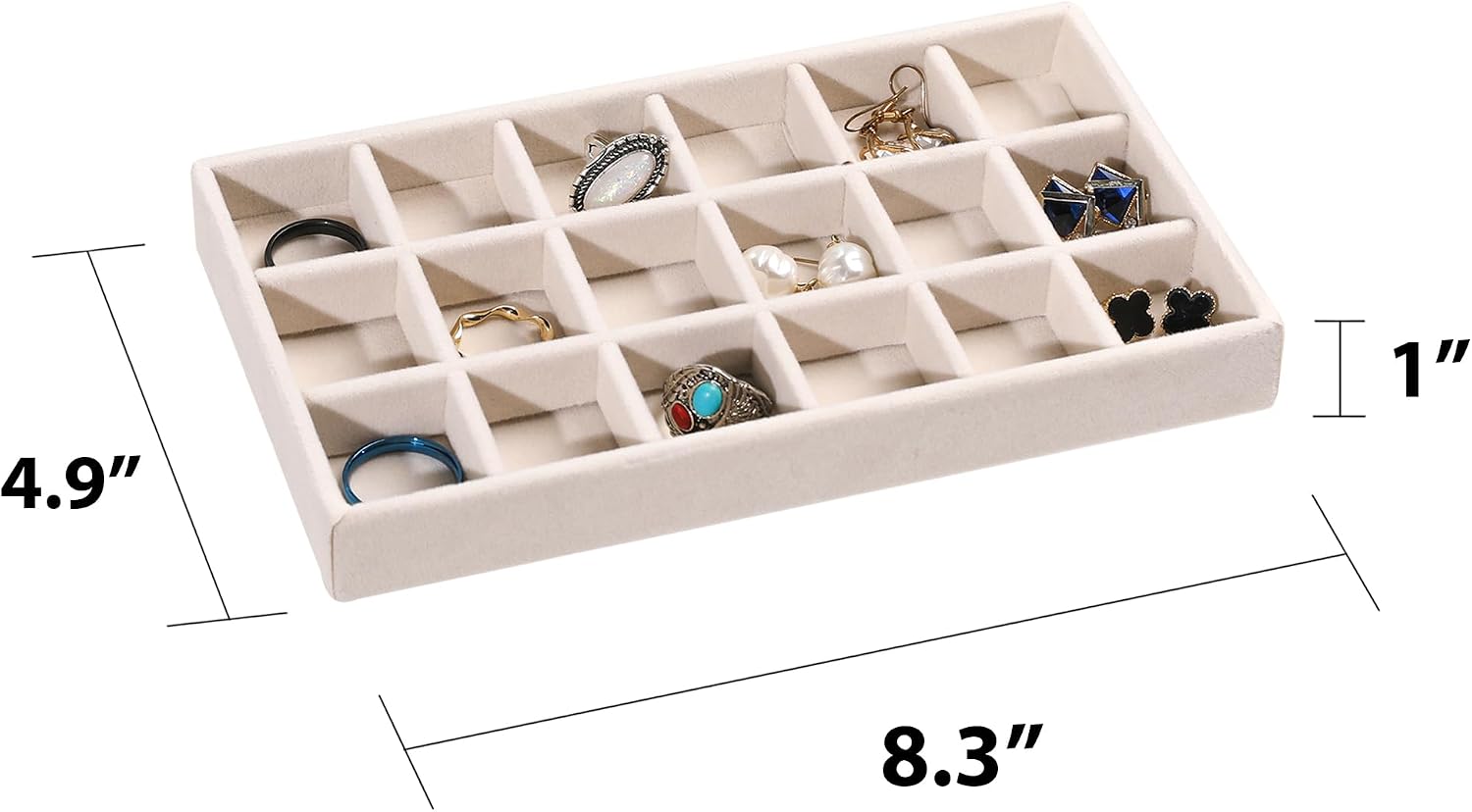 Jewelry Trays for Drawer,Set of 9 Jewelry Organizer and Storage | Velvet Material,Earring Holder Organizer,Stackable Jewelry Display for Vanity,Drawer Inserts for Rings,Studs,8.3×4.9 inch - Image 2
