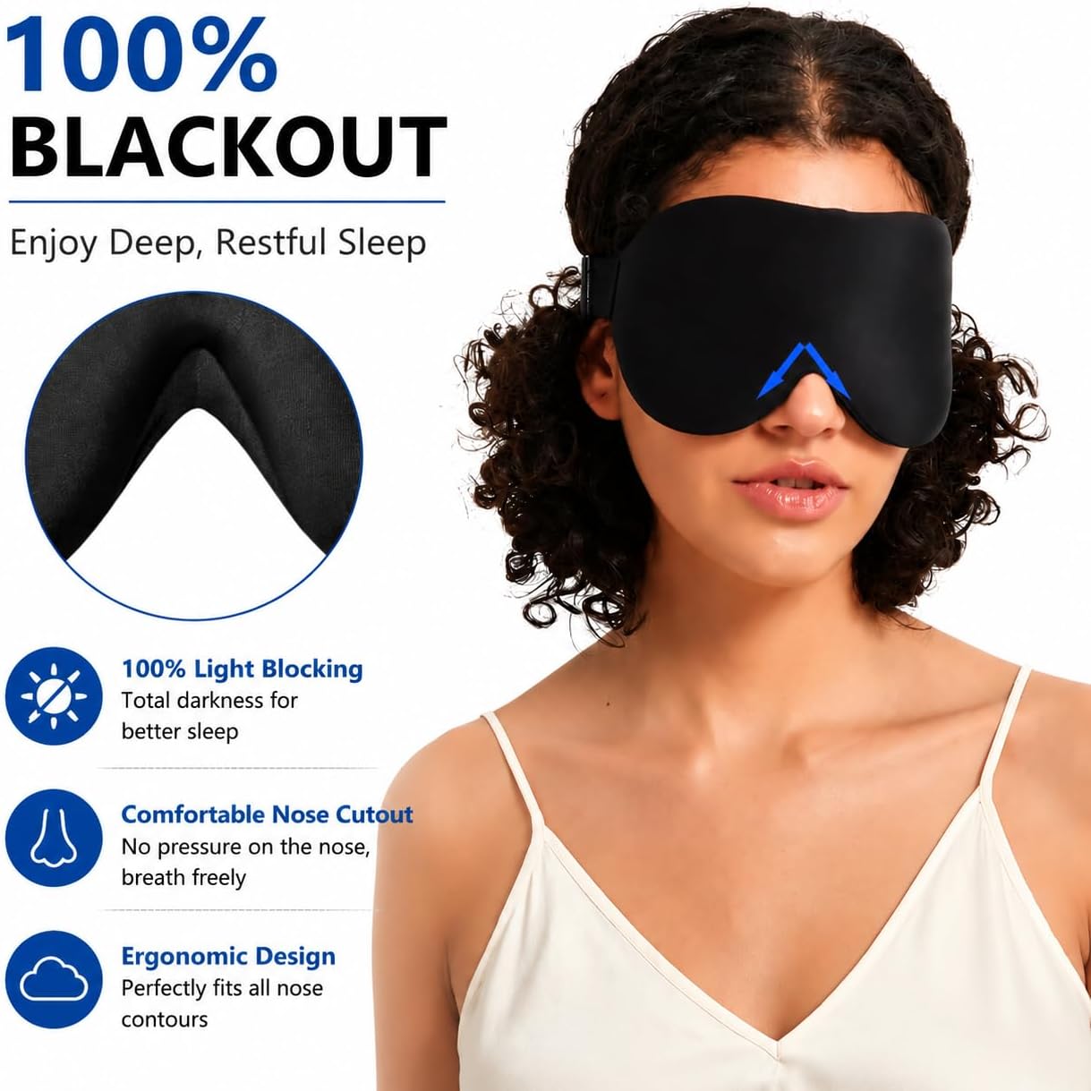 ALASKA BEAR Sleep Mask Memory Foam Contoured Eye Cups for Women and Men, Soft 3D Blackout Eye Mask for Sleeping No Pressure on Eyelids and Eyelashes Protection, Earplugs Set, Black - Image 2