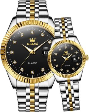 OLEVS Valentines Couple Watch Luxur...