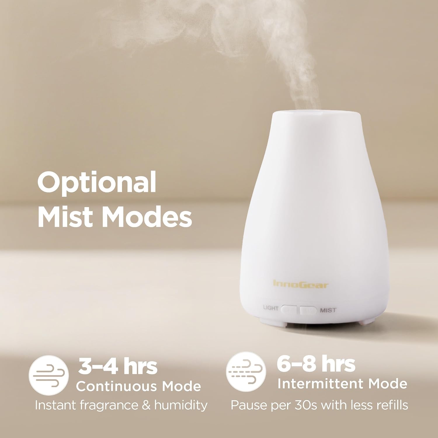 InnoGear Essential Oil Diffuser Ultrasonic Diffusers for Home, Basic White | Cool Mist Humidifier, Aromatherapy, Large Room, Run up to 8hrs, Waterless Auto Off, 7 Lights, Living Room, Quiet Operation - Image 3