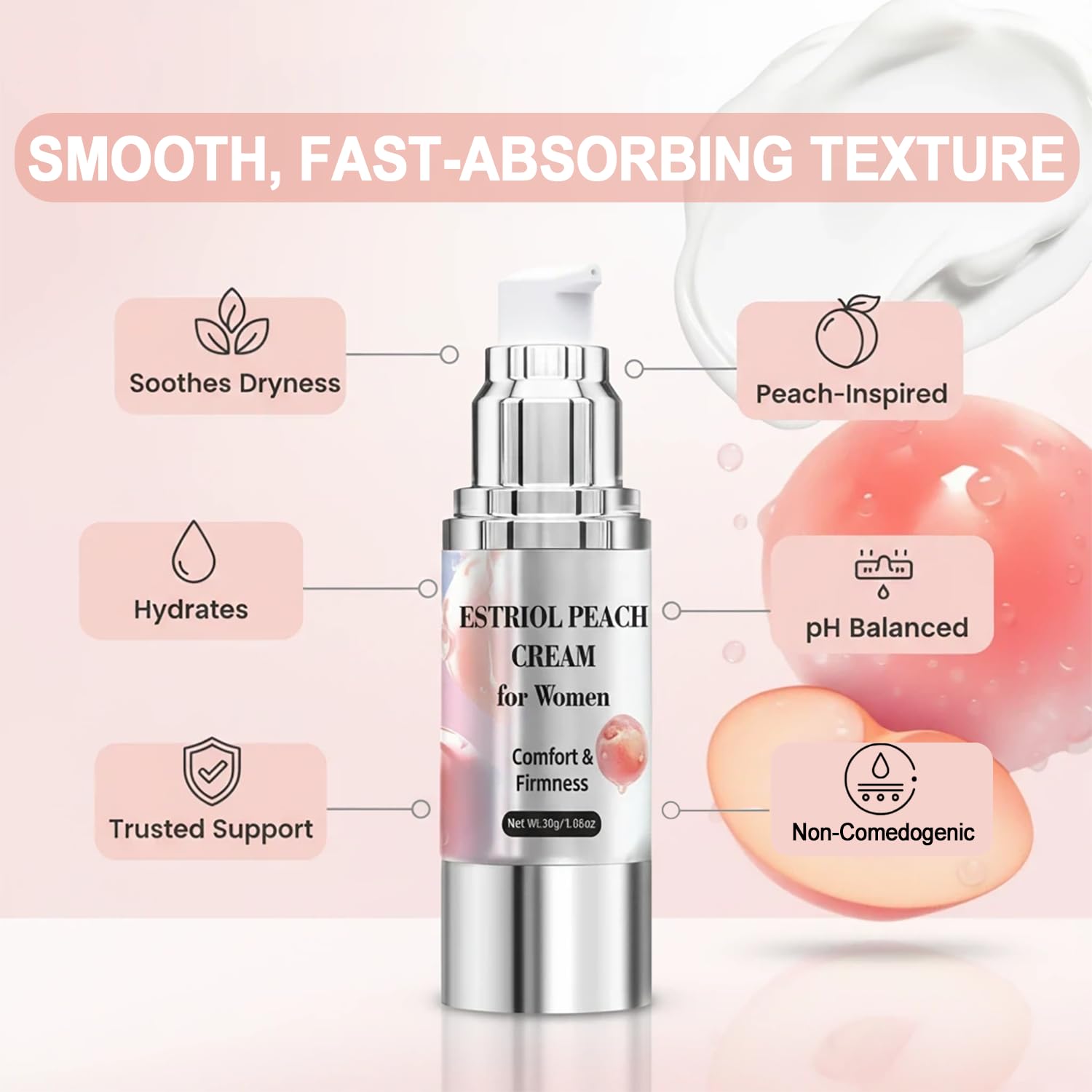 Vaginal Moisturizers Cream for Women | Intimate Care Cream | Menopause Support | Lightweight Hydrating Formula with Natural Peach Essence | Soothing Moisture for Daily Intimate Skin Care | 30ml - Image 3