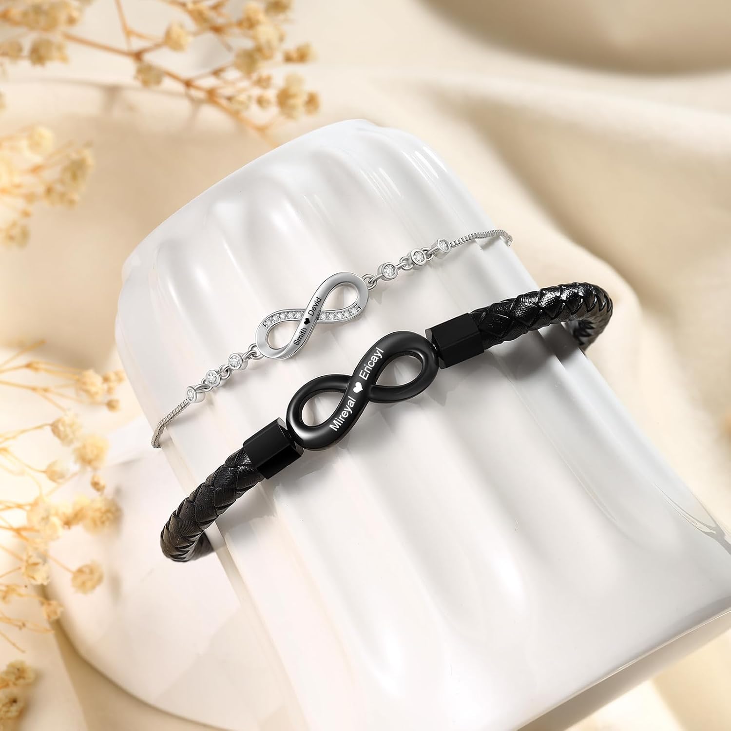 Personalized Infinity Bracelets for Couples, Custom Name Matching Bracelets for Him and Her, Adjustable Engraved Couple Jewelry for Valentine’s Day - Image 2