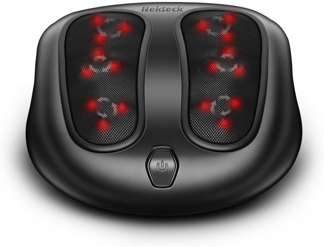 Nekteck Foot Massager with Heat, HSA Eligible FSA Massage Tools Gifts | Shiatsu Heated Electric Kneading Foot Massager Machine for Plantar Fasciitis, Built-in Infrared Heat Function and Power Cord