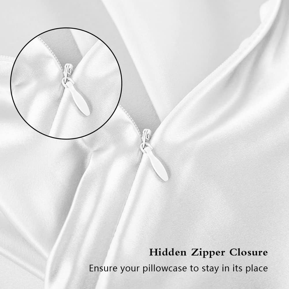 Silk Pillowcase for Hair and Skin, Mulberry Silk Pillow Cases Standard Size, Anti Acne Cooling Sleep Both Sides Natural Silk Satin Pillow Case Covers with Hidden Zipper, Gifts for Women Men, White - Image 3
