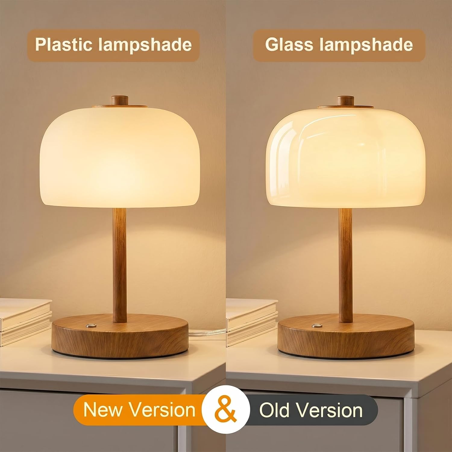 9.5" Small Plug-in Touch Control Table Lamp with USB A+C Charging Ports, Wood Grain Dimmable LED Bedside Lamp with 3 Color Temperatures, Modern Table Lamps for Bedroom Nightstand Living Room - Image 7