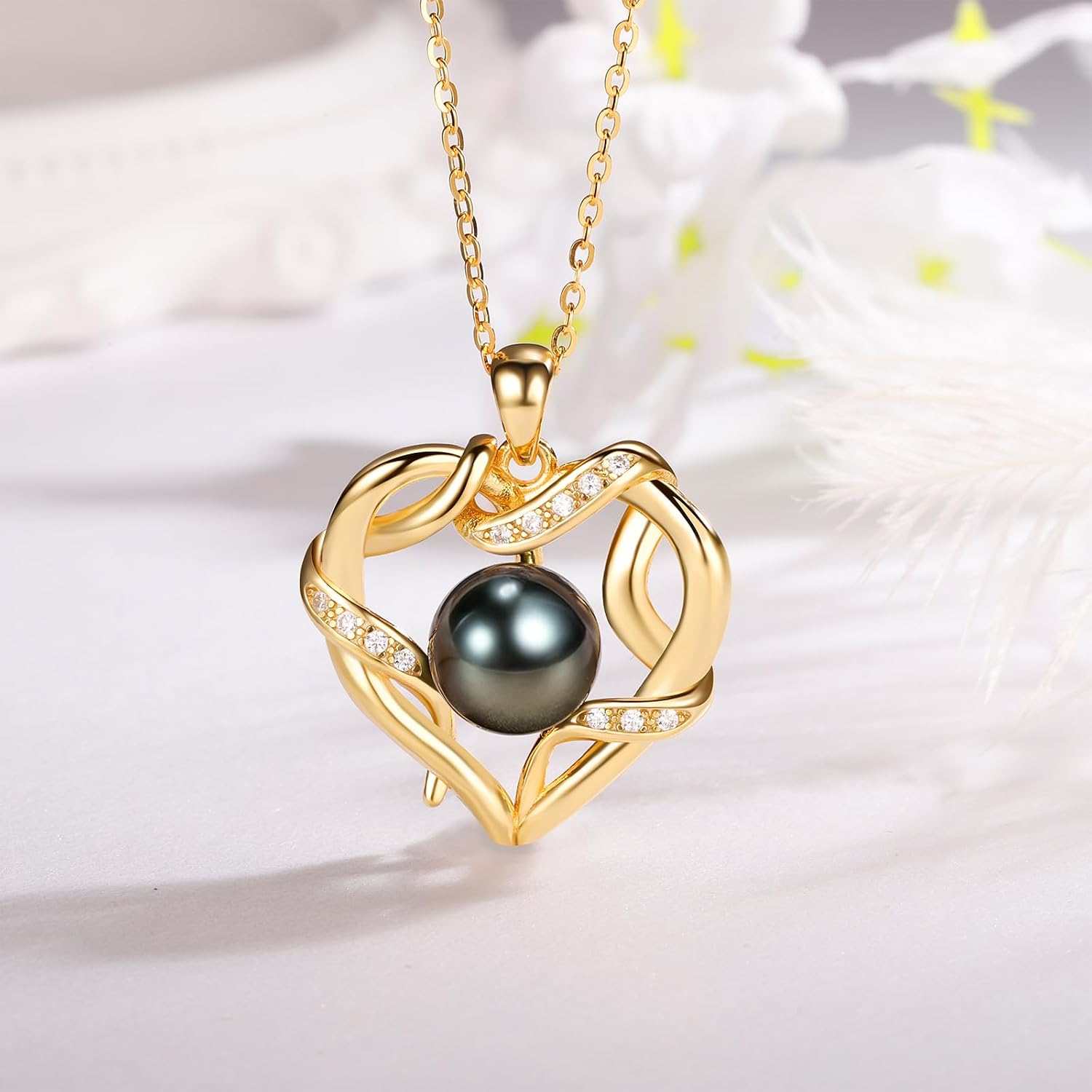 NONNYL Christmas Birthday Gifts for Women- Pearl- Heart Necklace- Wife Mom Girlfriend Her- Anniversary Mothers Day Valentine's Jewelry Gifts Real 9-10mm Pearl Pendant - Image 3