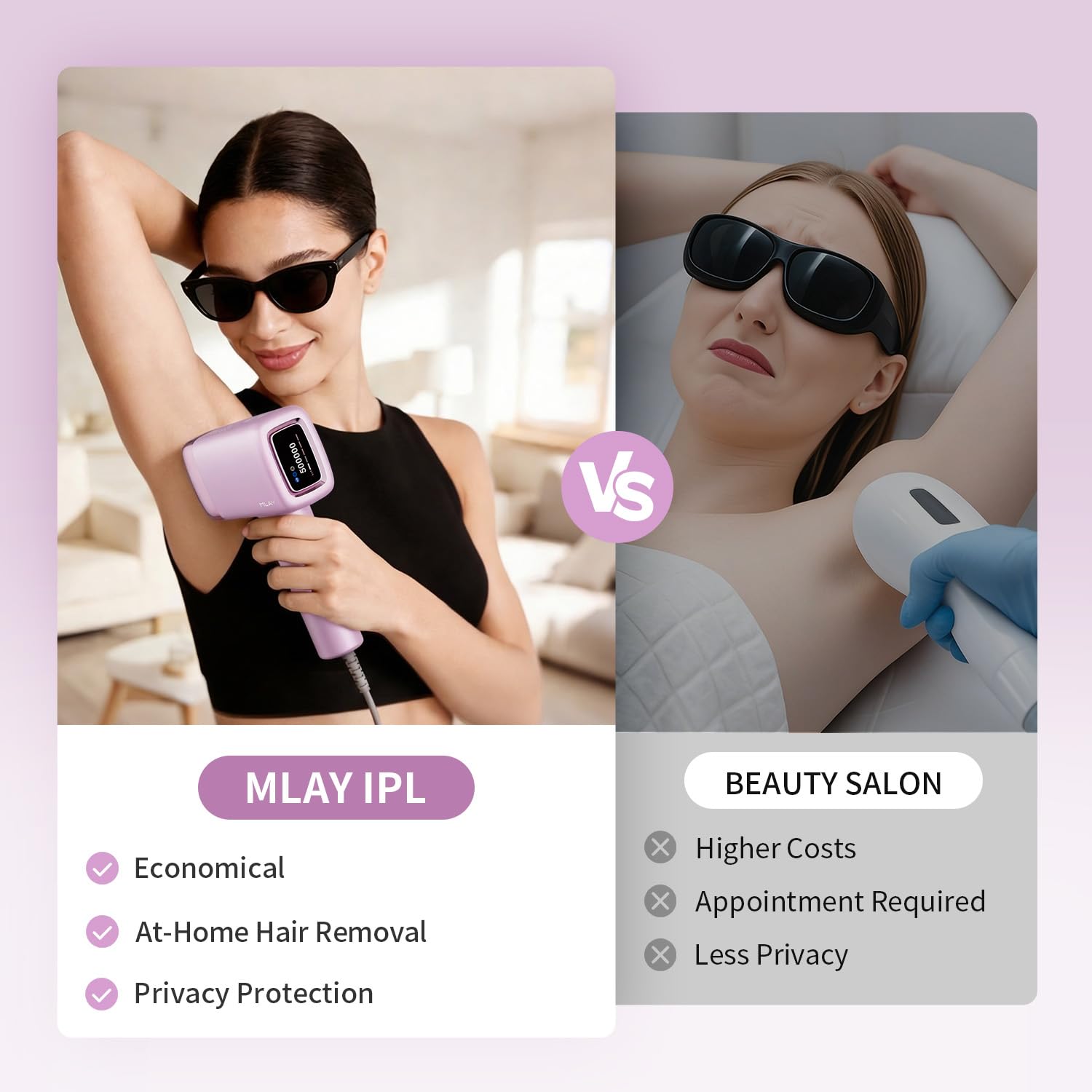 MLAY IPL Laser Hair Removal, Hair Removal Device with Ice Cooling Painless Hair Removal for Women & Men, Permanent Hair Removal at Home for Arms Armpits Face Legs Bikini Line, 5 Energy Levels, 2 Heads | T14 Hair Removal 1,500,000 Flashes Permanent Hair Removal at Home for Arms Armpits Face Legs Bikini Line, with HR BK FC Heads - Image 6