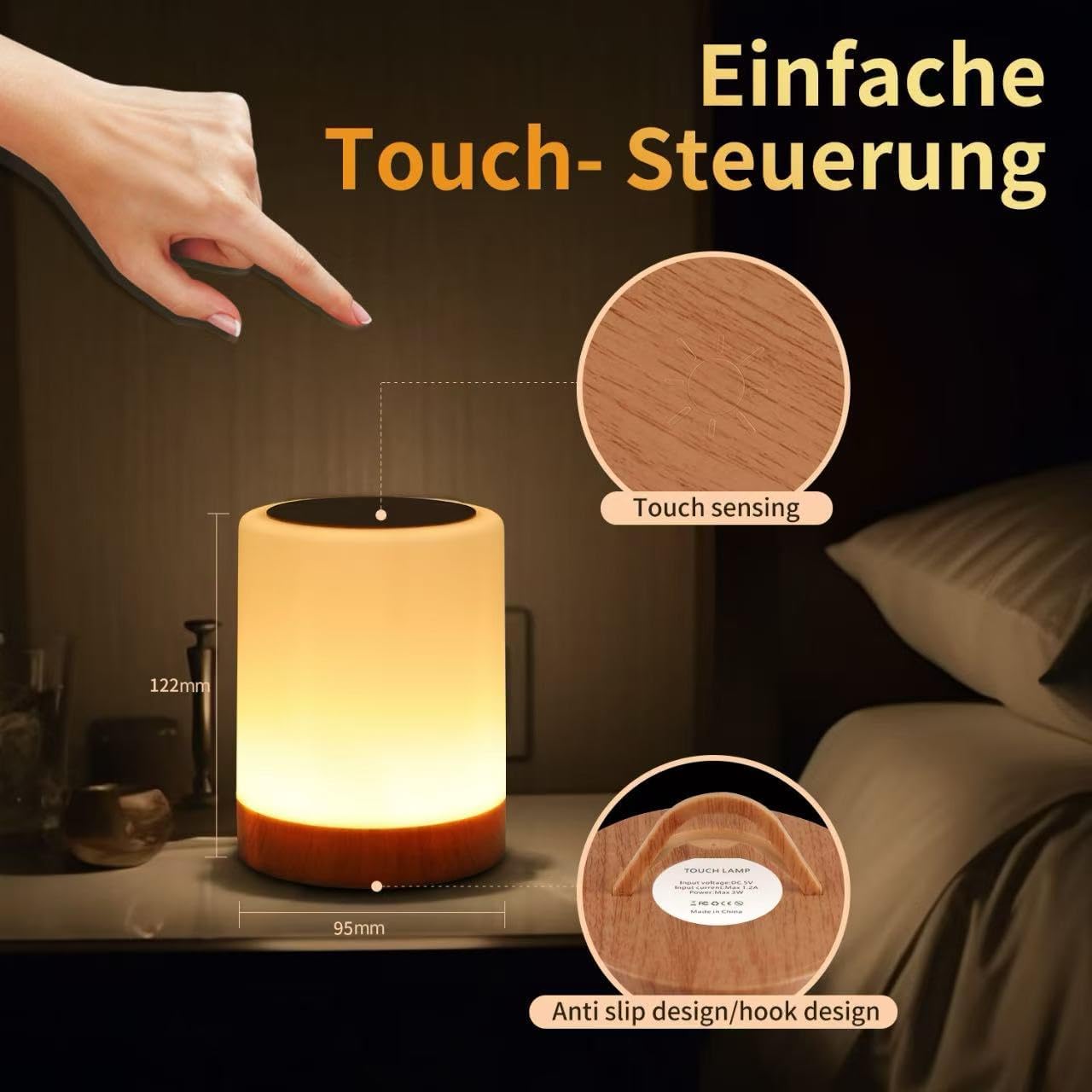 OORUN Touch Bedside Table Lamp,13 RGB Colors & 5 Brightness, USB Rechargeable Desk Lamp, Remote Control Dimmable Night Light with RGB Color Changing,Portable Lamp for Baby, Bedroom, Living Room - Image 2