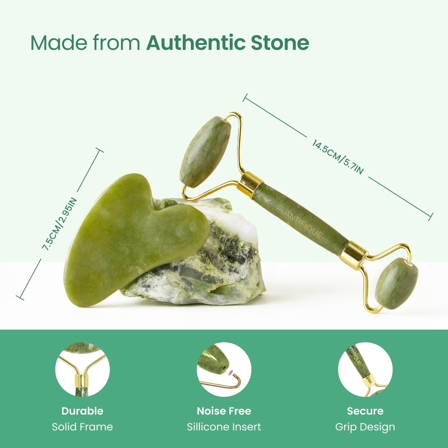 PLANTIFIQUE Jade Roller & Gua Sha Facial Tool Set, Certified Face Massager | Face Roller & Guasha Tool for Lymphatic Drainage, Face Sculpting & Jawline Shaper - Reduce Puffiness & Relieve Tension - Image 5