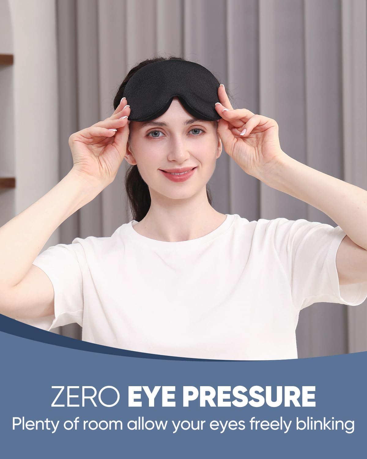 MZOO Luxury Sleep Mask for Women Men Patented Light Blocking Design | Zero Eye Pressure, 3D Contoured Sleeping Mask for Side Sleeper, Breathable, Adjustable, for Travel, Black - Image 2