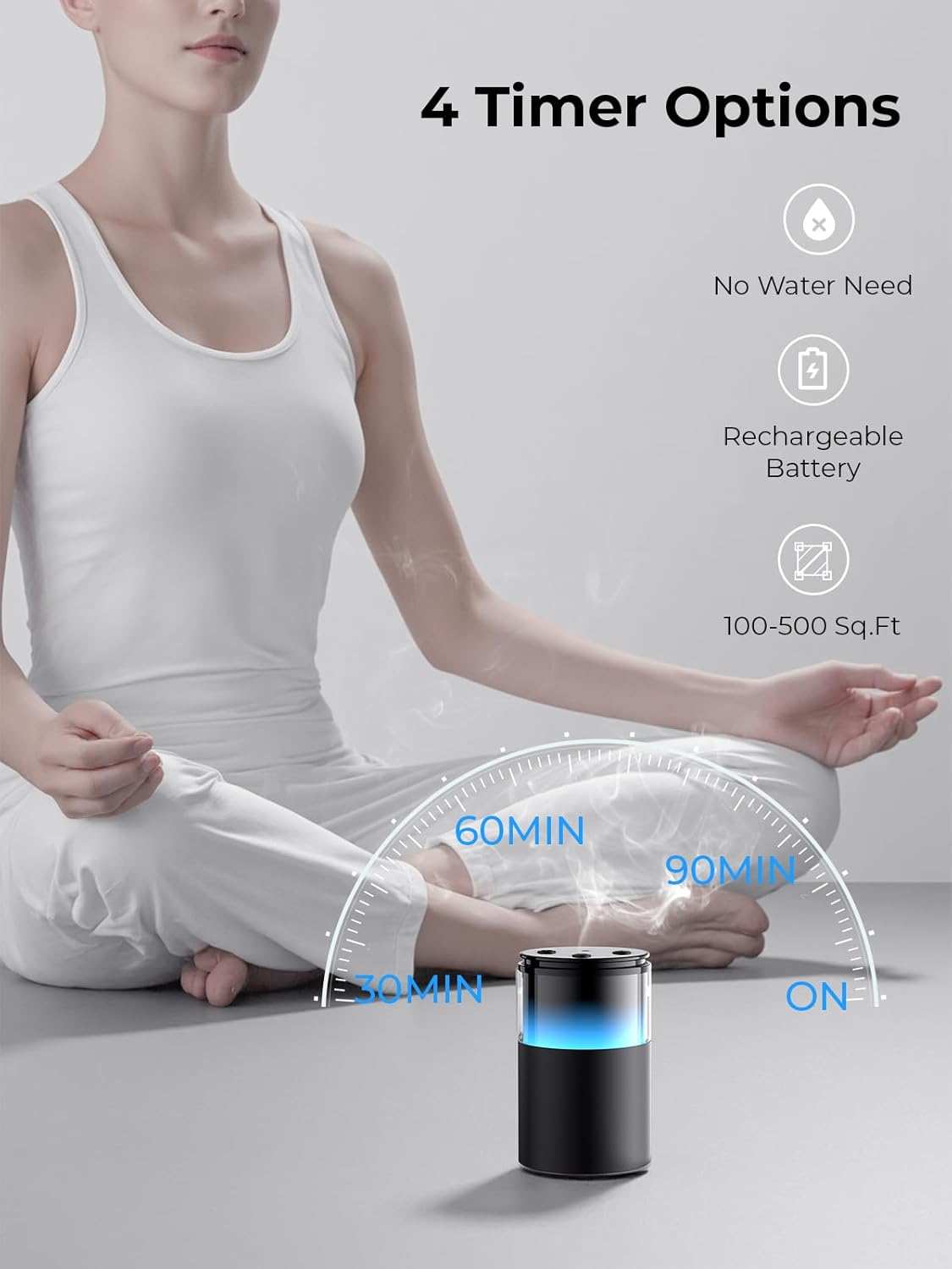 Waterless Essential Oil Diffuser: 𝟗-𝐂𝐨𝐥𝐨𝐫 𝐋𝐄𝐃 for Home | Portable Scent Diffuser - No Water No Heat For Pure Aroma - 48H Battery 3 Mist Levels & 4 Timers for Car Office - Image 5