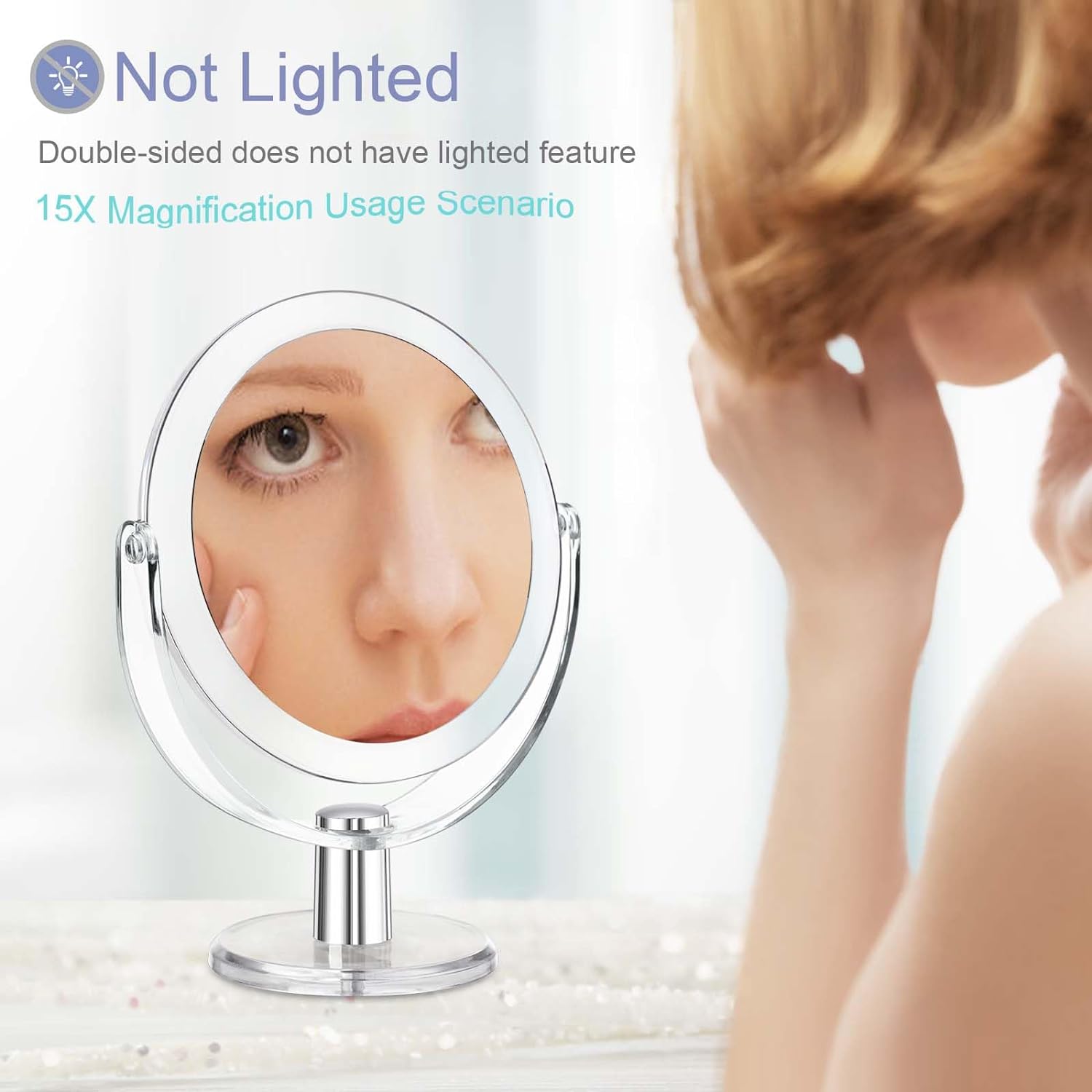 CLSEVXY Vanity Makeup Mirror with Stand, 1X/15X Magnification Double Sided 360 Degree Swivel, Portable Table Desk Counter top Magnifying Mirror, Tabletop Mirror for Bedroom or Dorm Room, 6.25 Inch - Image 5
