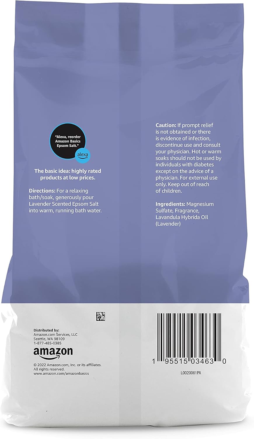 Amazon Basics Epsom Salt Soaking Aid, Lavender Scented, Relax & Relief, Resealable, 3 Pound, 1-Pack (Previously Solimo) - Image 3