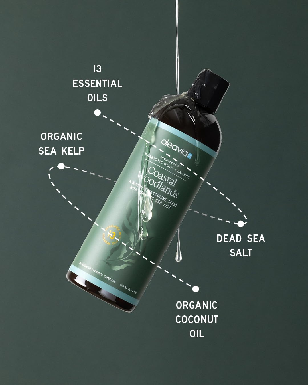 Aleavia Coastal Woodlands Mens Body Cleanse – Organic & All-Natural Prebiotic Body Wash for Men, Woodsy Notes Scented with 13 Essential Oils, – Nourish Your Skin Microbiome – 16 Oz. - Image 4
