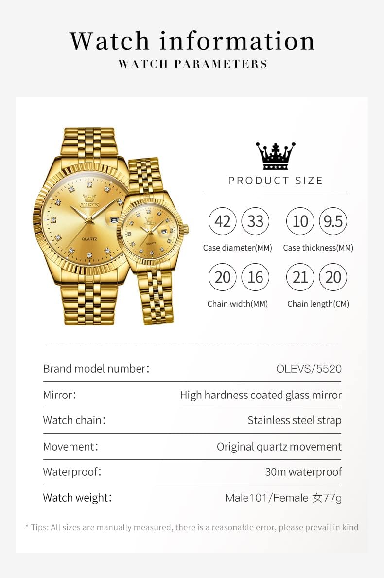 OLEVS Valentines Couple Watch Luxury Fashion His and Hers Wristwatch - Image 6
