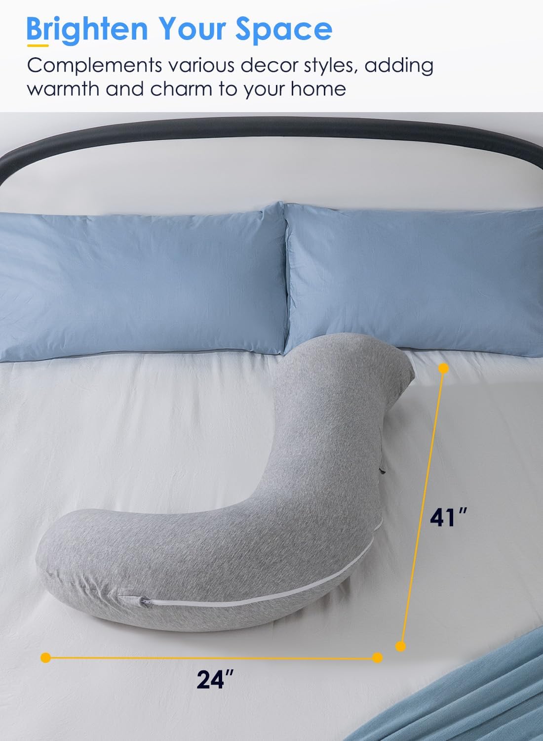 QUEEN ROSE Body Pillow for Side Sleepers, S Shaped Hug Pillow for Adults, Grey - Image 7