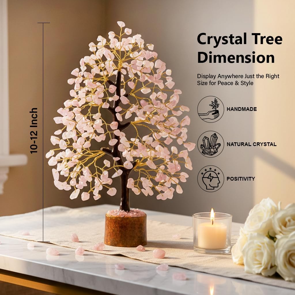 Crocon® Rose Quartz Crystal Tree of Life Love & Self-Care Healing Crystals | Positive Energy, Feng Shui Money Tree, Pink Home Room Decor, Birthday Gifts for Women, Mom, Sister, Girlfriend & Her - Image 2