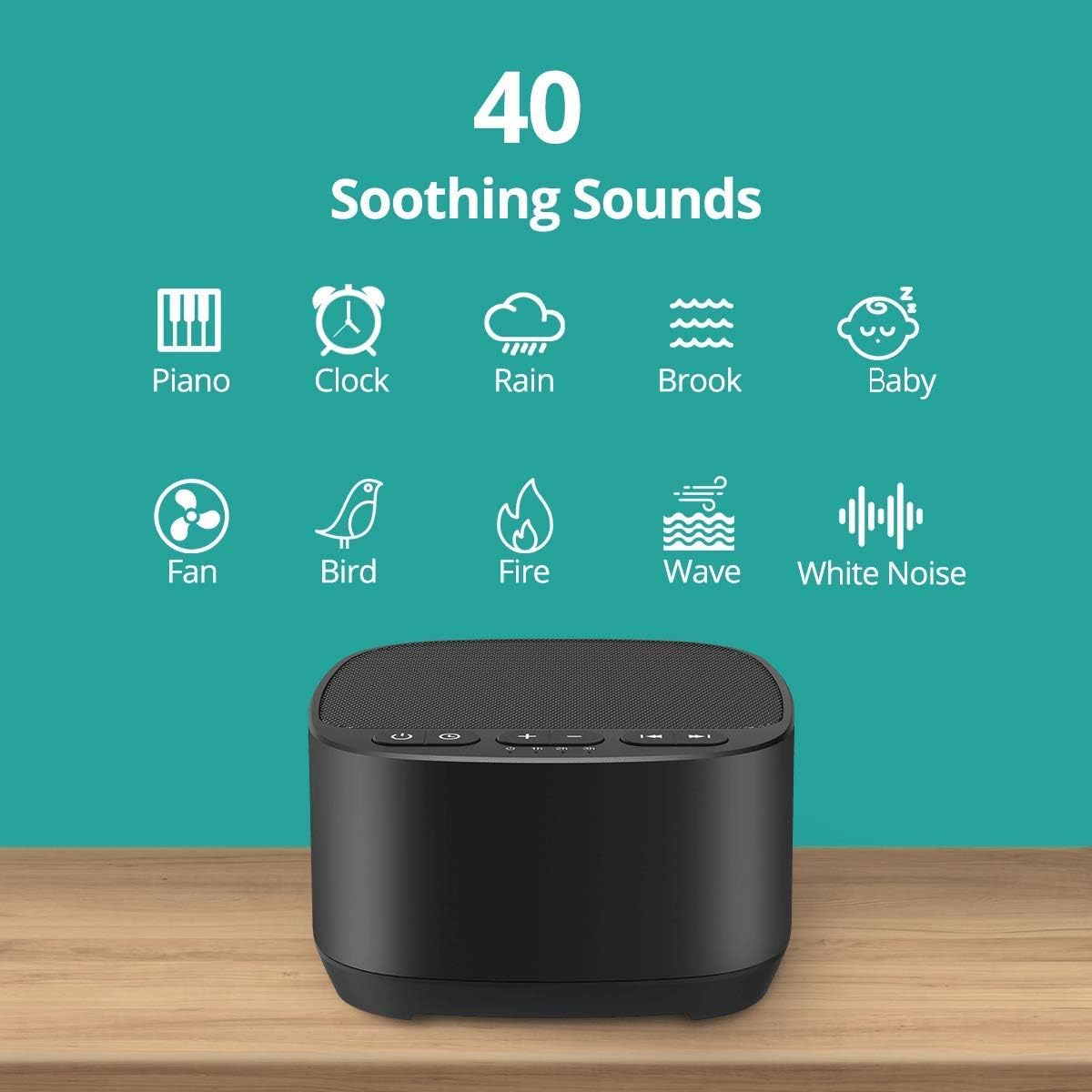 Magicteam Sleep Sound White Noise Machine with 40 Natural Soothing Sounds and Memory Function 32 Levels of Volume Powered by AC or USB and Sleep Timer Sound Therapy for Baby Kids Adults (B-Black) - Image 2