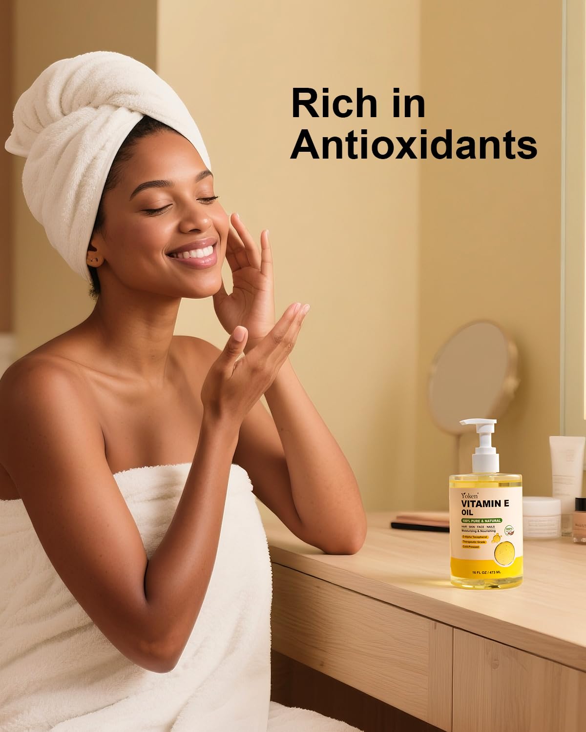 Yoken Vitamin E Oil for Skin 16 Oz Body Bath DIY oils for Face Cold Pressed | Pure D-Alpha Tocopherol Liquid Vitamina Nails Vit e Women Moisturizing Dry Skin Unscented Carrier Oil Hydrate Hexane Free - Image 4
