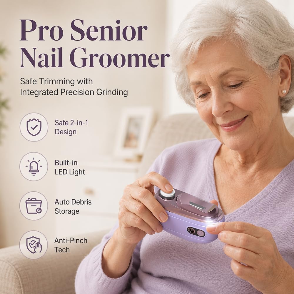 2-in-1 Smart Electric Nail Clipper & Polisher, Rechargeable Automatic Nail Clipper, Automatic Nail Trimmer with Debris Container and LED Light, Nail Grinder for Adults and Seniors, Light Beige, 1PCS - Image 2