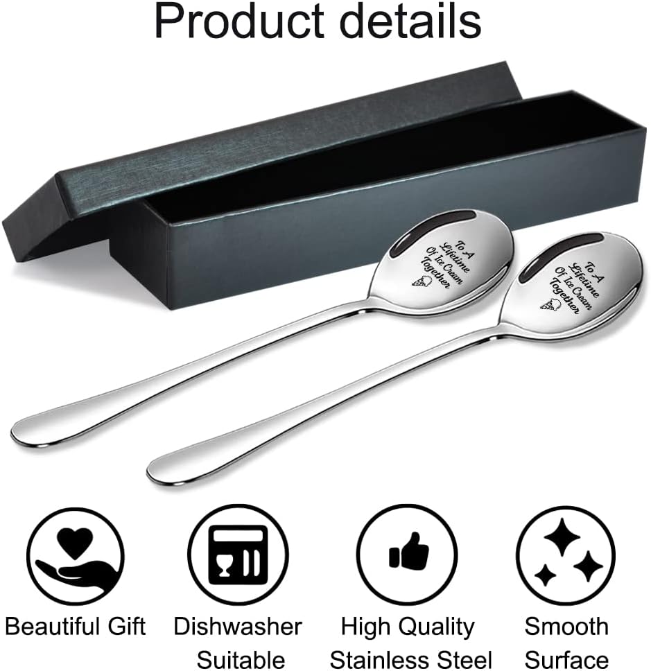 To A Lifetime of Ice Cream Together - 2 Pcs Spoon Set, His & Her Ice Cream Spoons, Perfect for Couples - Anniversary & Birthday Gifts - Image 2