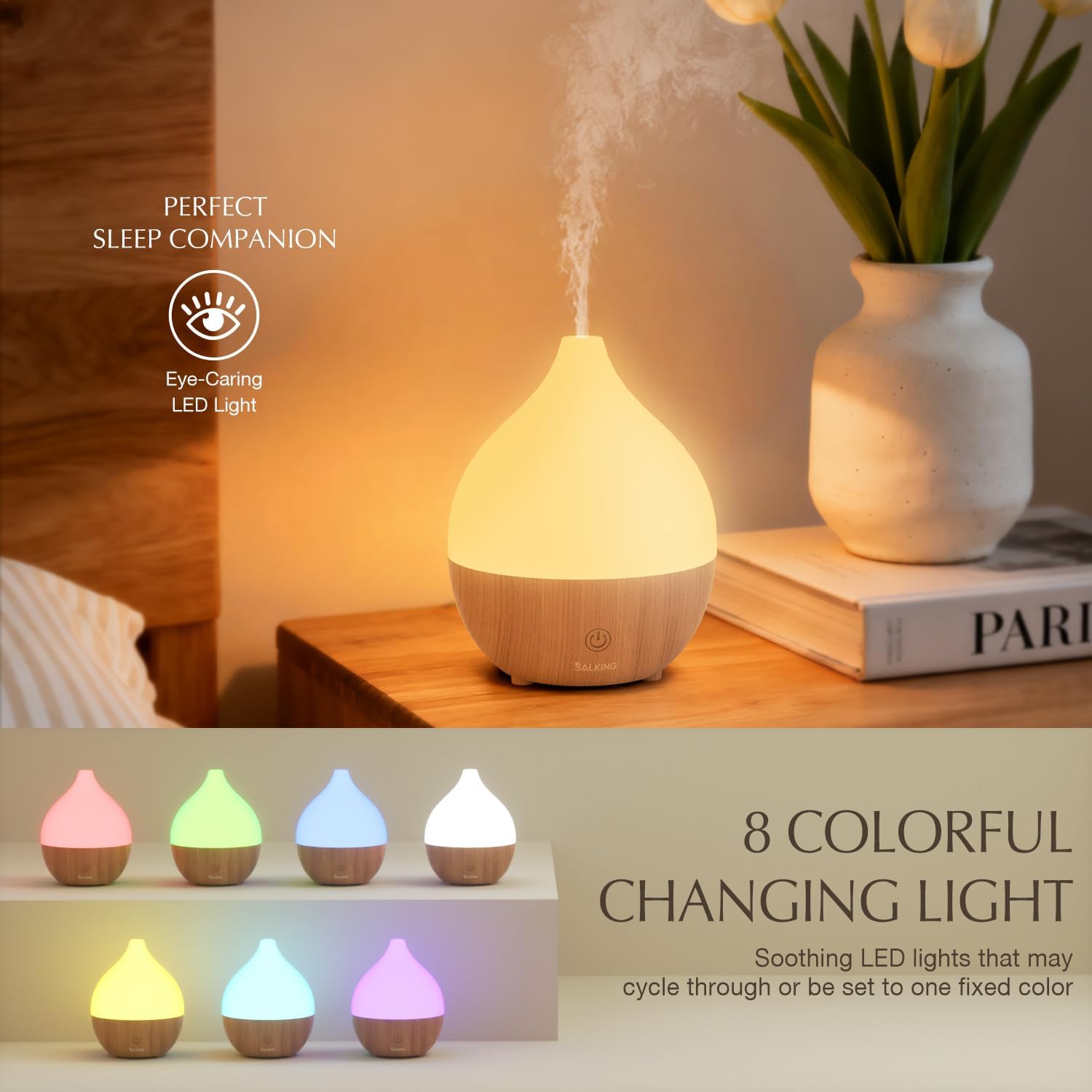 SALKING Essential Oil Diffuser for Home, 100ml Small Aromatherapy Diffuser | Ultrasonic Diffusers for Essential Oils, Warm White Lights, Cool Mist Humidifier with Auto Shut-Off, for Bedroom, Office - Image 2
