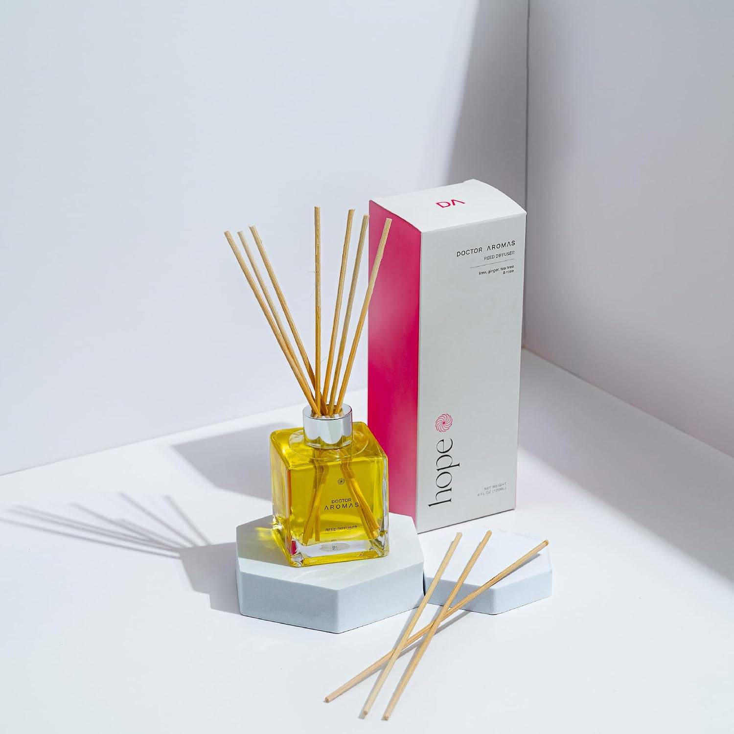Doctor Aromas Premium Reed Diffuser Diffuser Glass Jar Set Elegant Scent for Home, Room or Bathroom and Fresh Air Scent Lasting Home Fragrance Over 90 Days (Pack of 1, Hope) - Image 4