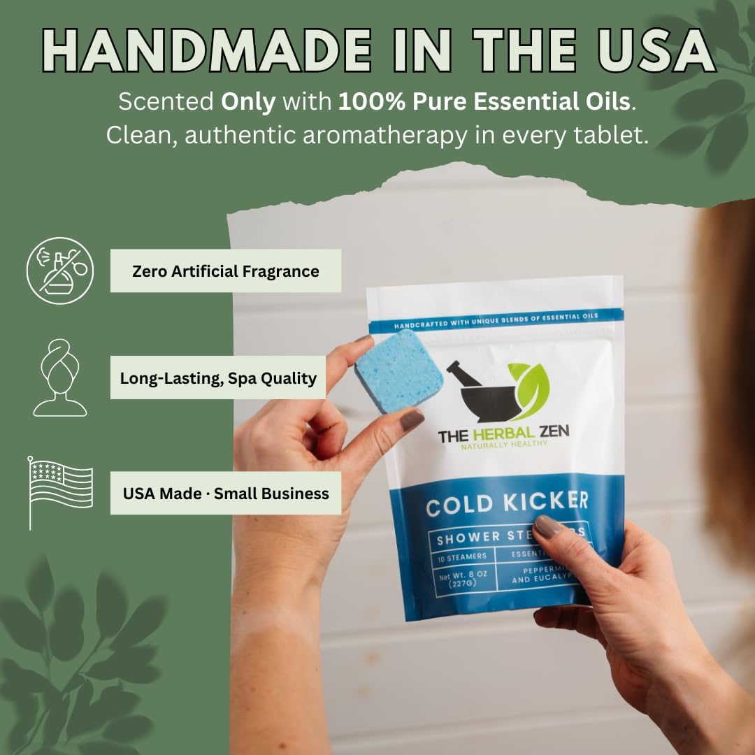 The Herbal Zen Shower Steamers Aromatherapy Gift for Women & Men - 20 Ct | Cold Kicker + Sleepytime Combo | Soothing Shower Bomb Tablets | Natural Essential Oils for Relief & Relaxation | Made in USA - Image 2