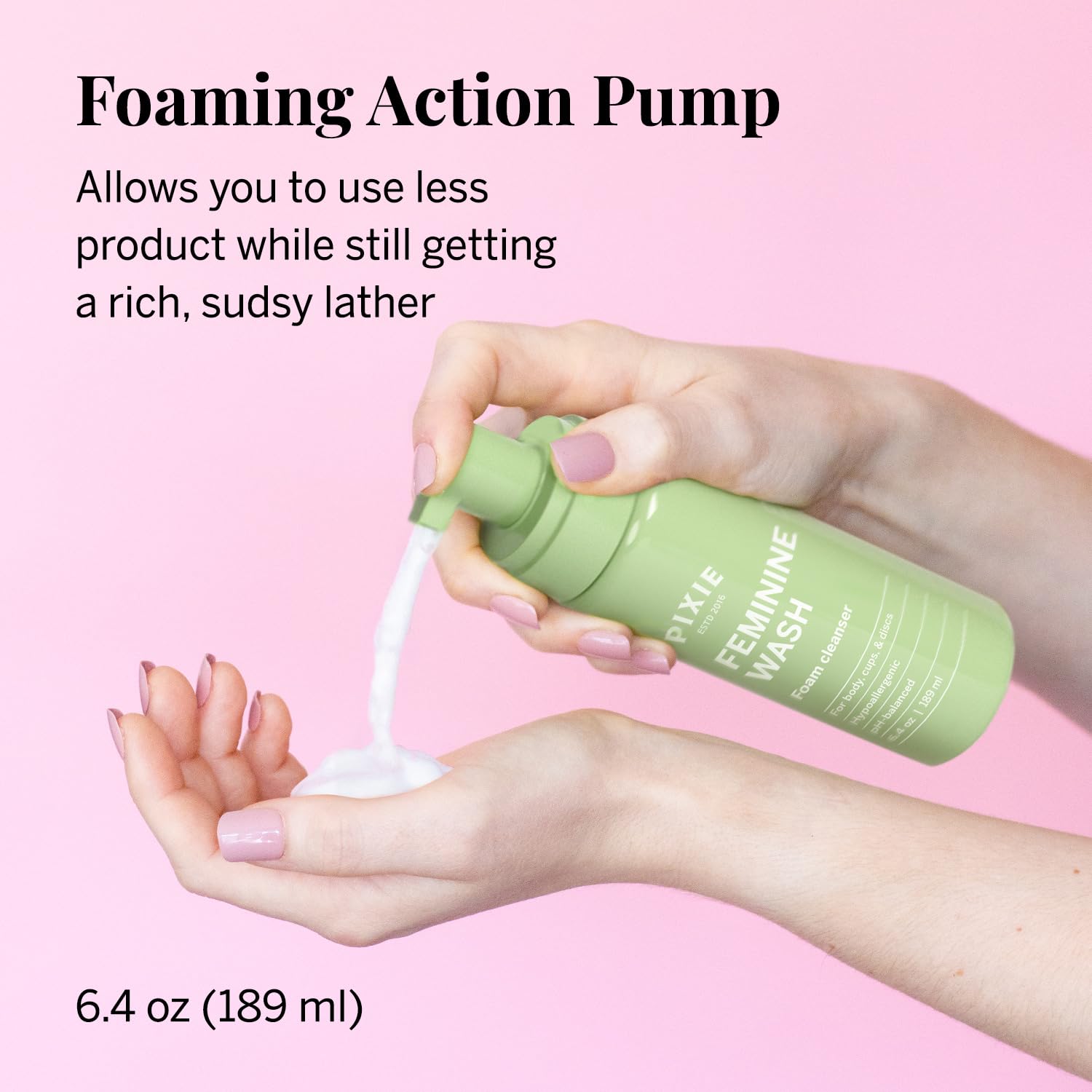 Pixie Foaming Feminine Wash - All Natural Plant-Based Ingredients - Ranked 1 On Gentle Cleaner for Intimate Care, Menstrual Cups and Discs - pH Balanced, Hypoallergenic, Fragrance-Free (6.4oz) - Image 4