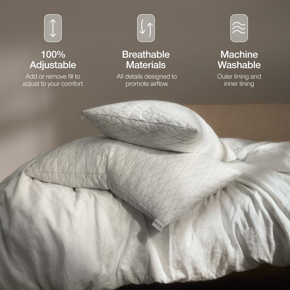 Coop Home Goods Original Adjustable Pillow, Queen Size Bed Pillows for Sleeping, Cross Cut Memory Foam Pillows - Medium Firm Back, Stomach and Side Sleeper Pillow, CertiPUR-US/GREENGUARD Gold - Image 5