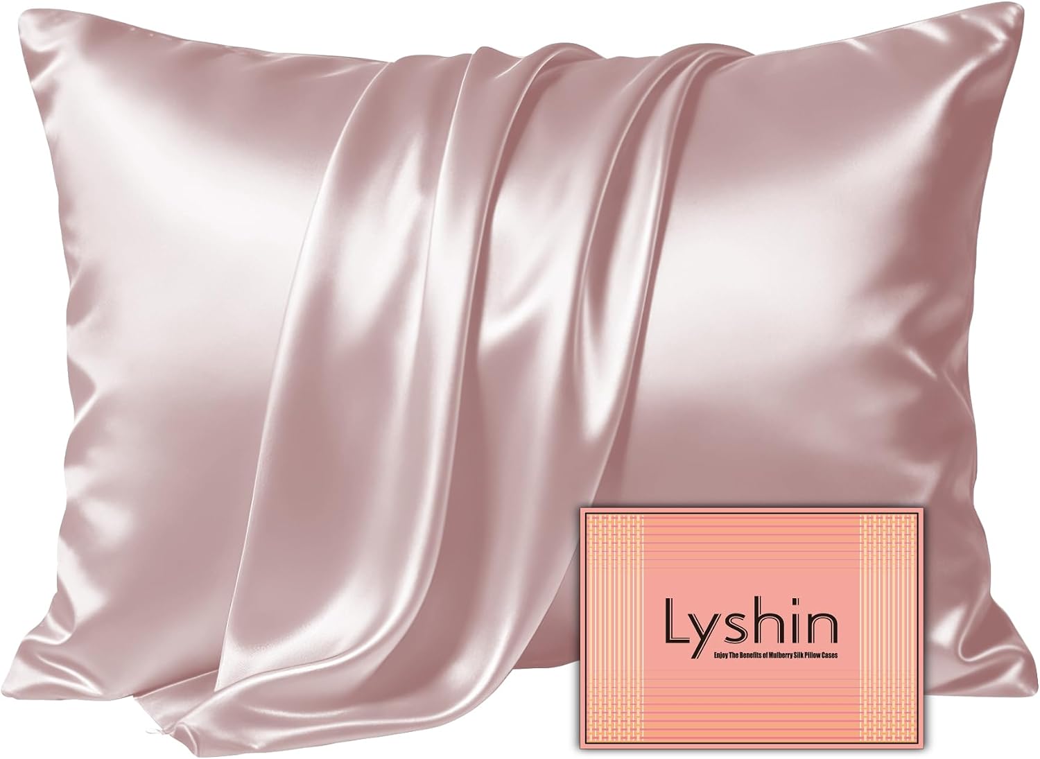 LYSHIN Pink Silk Pillowcase Standard Size with Hidden Zipper | 19 Momme Mulberry Silk Pillow Cases for Skin and Hair, Anti-Acne, Hypoallergenic, Cooling, Beauty Sleep, Gifts for Women