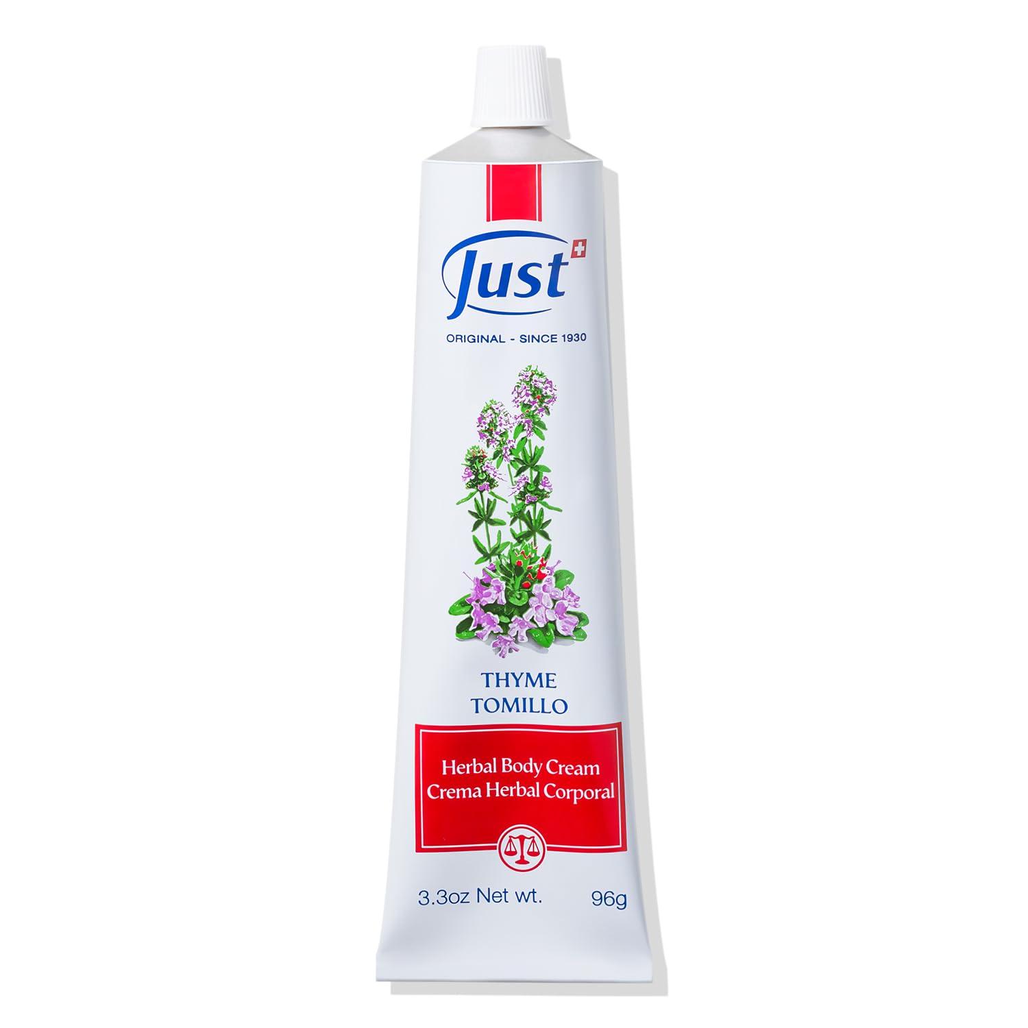 Swiss Just - Thyme Tomillo - Massage Cream - Camphor Eucalyptus Oils - 96 g | With Rosemary, Pine And Chamomile Oils, Smooth Texture, Ideal For Massage And Daily Body Care Routine