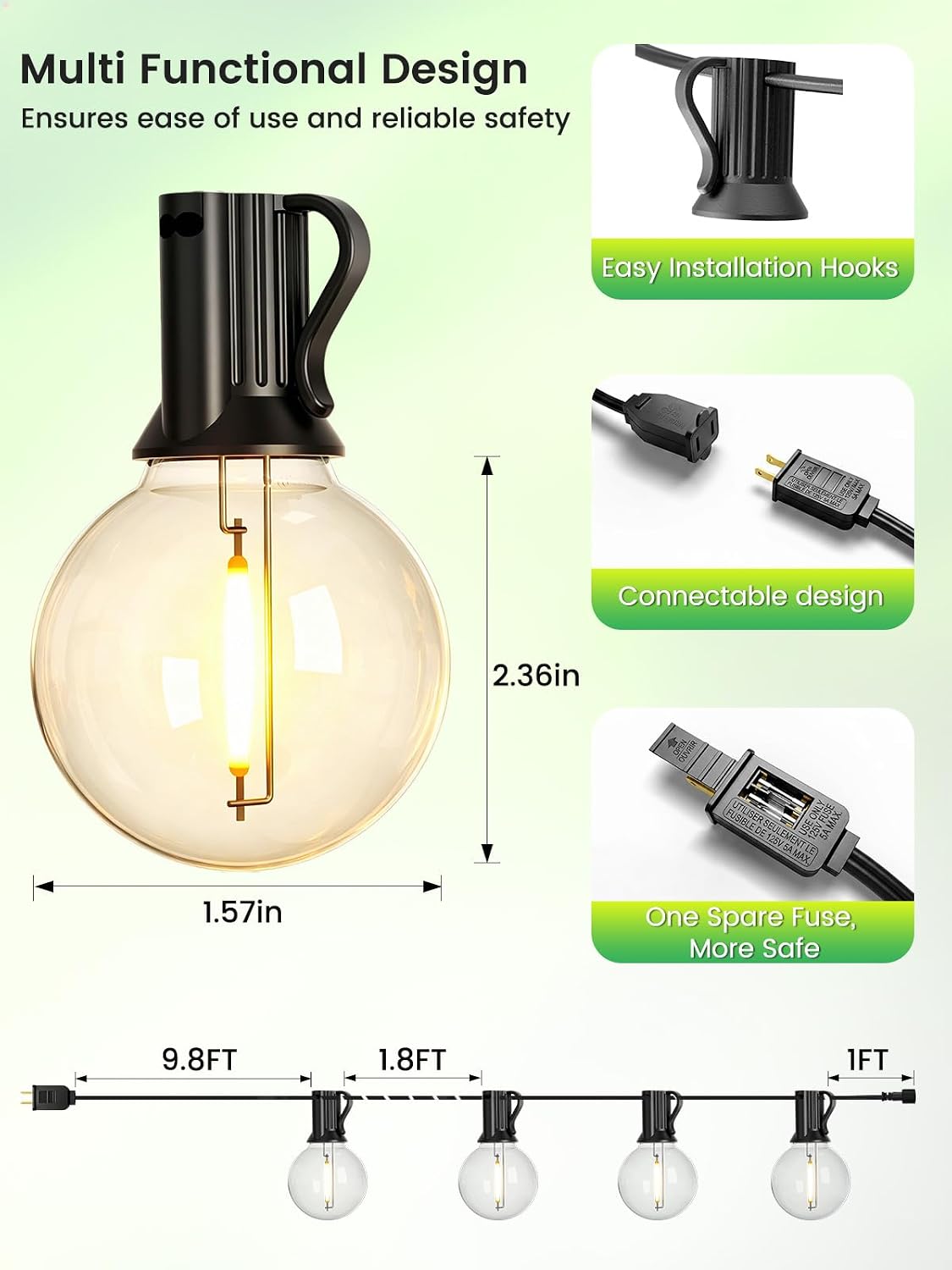 LACHON Outdoor String Lights Waterproof 100 FT with 50 G40 IP65 Bulbs | Dimmable,Connectable,Shatterproof,2700K Warm White,Perfect For Any Outdoor Space,Patio,Backyard,Cafe,Bistro,Porch,Market - Image 5