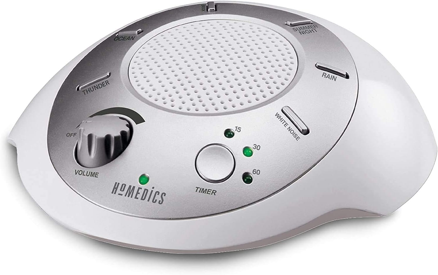 Homedics SoundSleep White Noise Sound Machine, Silver | Small Travel Size with 6 Relaxing Nature Sounds, Portable Therapy for Home, Office, Nursery, Auto-Off Timer