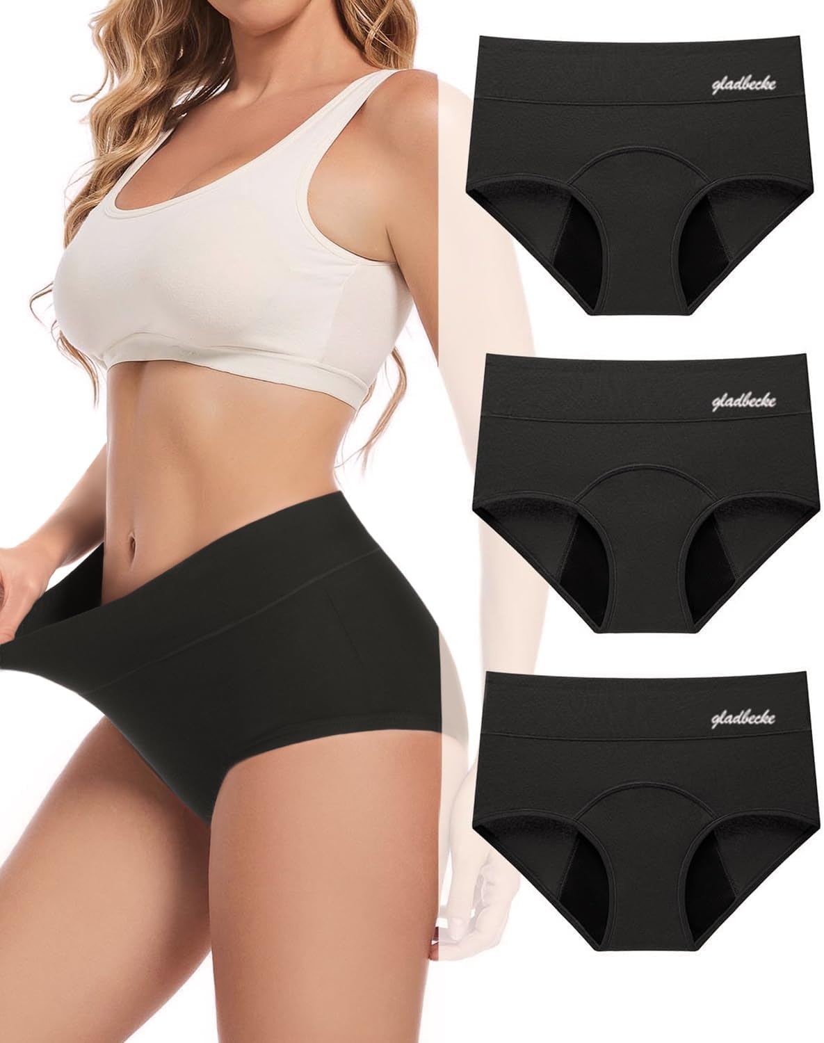 Period Underwear for Women, Leakproof Cotton Menstrual Panties | Soft breathable cotton fabric, absorbent gusset, comfortable high waist fit, gentle stretch fit, washable reusable design