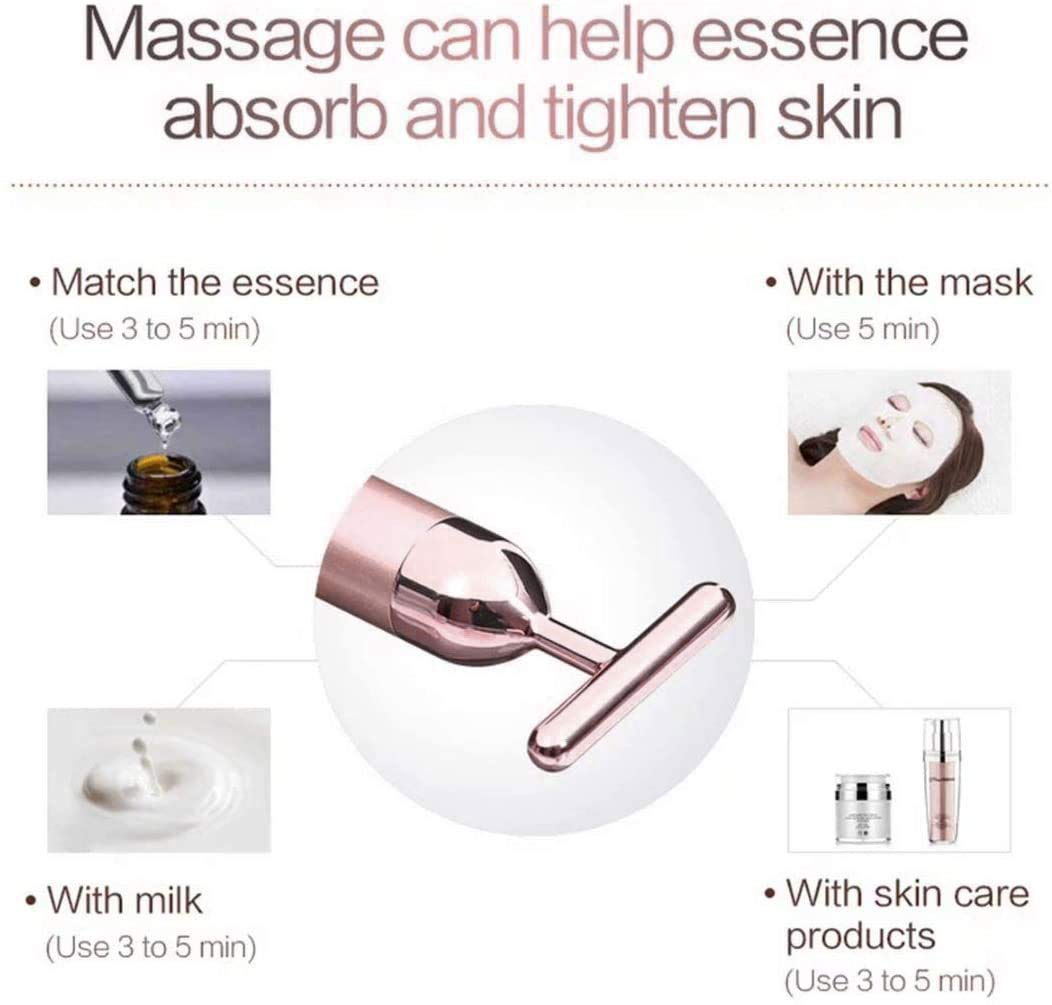 Beauty Bar 24k Golden Pulse Facial Massager, GOODYBUY T-Shape Electric Sign Face Massage Tools for Sensitive Skin Face Pull Tight Firming Lift - Image 4