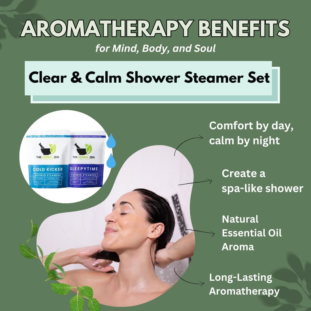 The Herbal Zen Shower Steamers Aromatherapy Gift for Women & Men - 20 Ct | Cold Kicker + Sleepytime Combo | Soothing Shower Bomb Tablets | Natural Essential Oils for Relief & Relaxation | Made in USA - Image 3