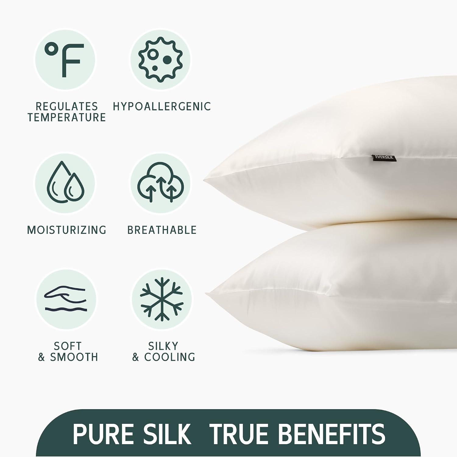 Mulberry Silk Pillowcase for Hair and Skin: 22 Momme 100% Pure Natural Silk Pillow Case with Hidden Zipper - 6A Grade Hypoallergenic Cool Pillow Cover for Sleep - 1 Pack White King Size with Gift Box - Image 6