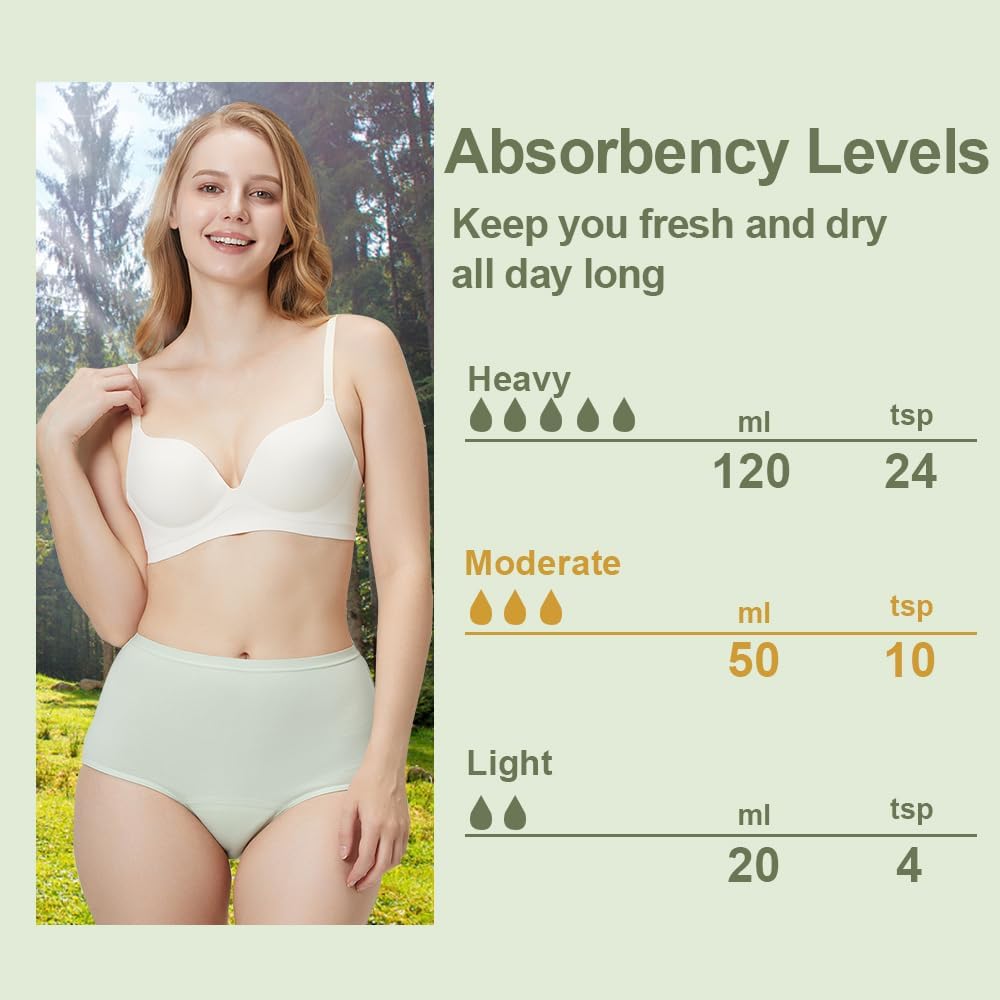 BATTEWA Washable Absorbency Incontinence Regular Underwear for Women, Reusable Leak Proof Protection Panties for Bladder Leakage(5Color, Large, 5 Pack) | High Waist Cotton Bladder Leak Protective Briefs Pee Proof Washable Light to Moderate Absorbent Underwear Postpartum - Image 2