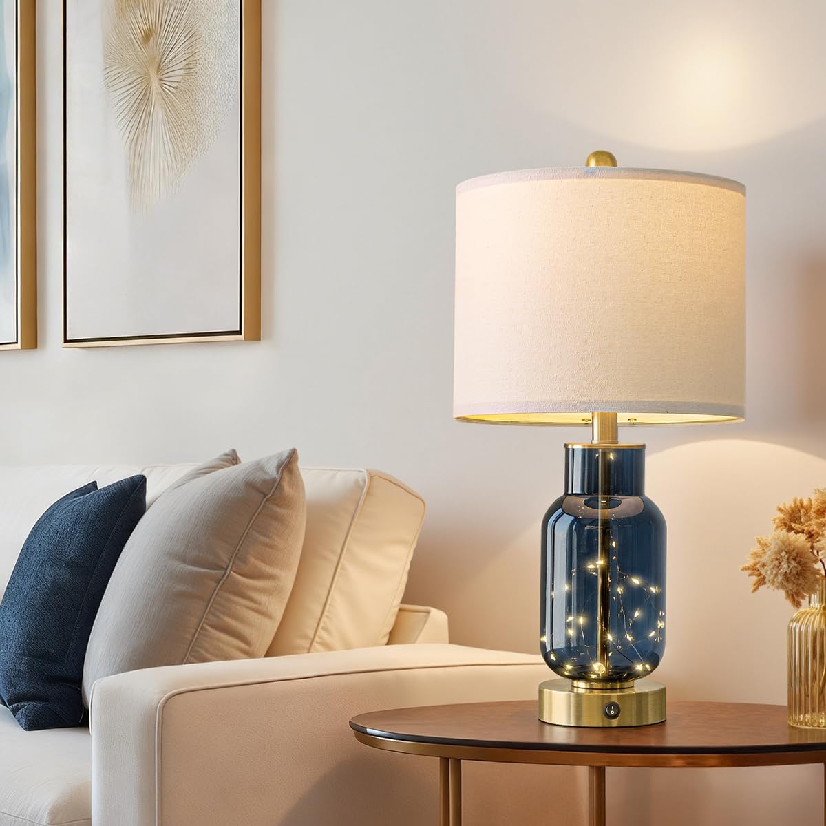 22" Glass Table Lamps Set of 2, Blue Modern Bedside Lamp with LED Night Light for Living Room, Nightstand Lamp with USB Ports for Bedrooms, Study Room, End Table(2 Bulbs Included) - Image 7